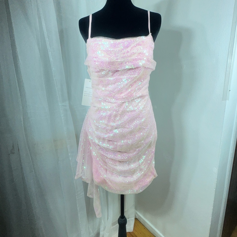 Pink Sequin Mini Dress